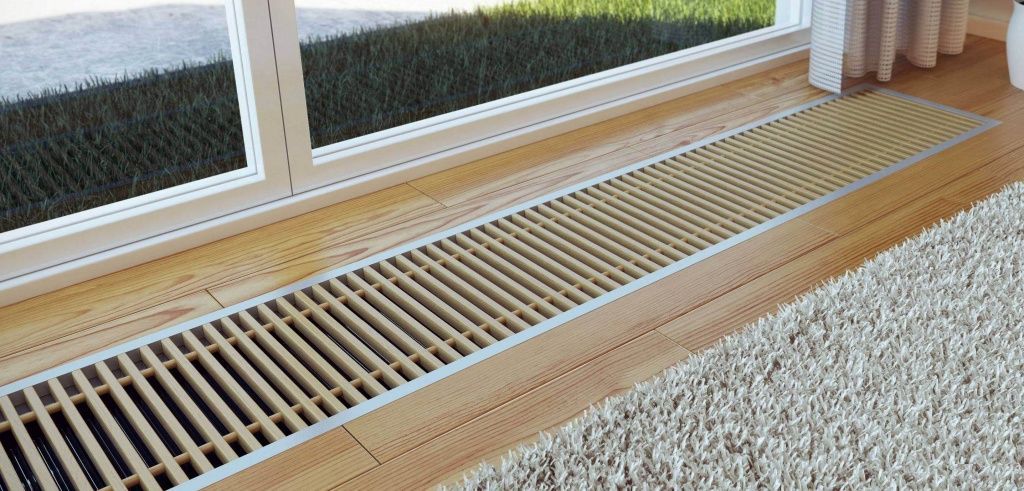 Встраиваемые в пол водяные конвекторы отопления, внутрипольные