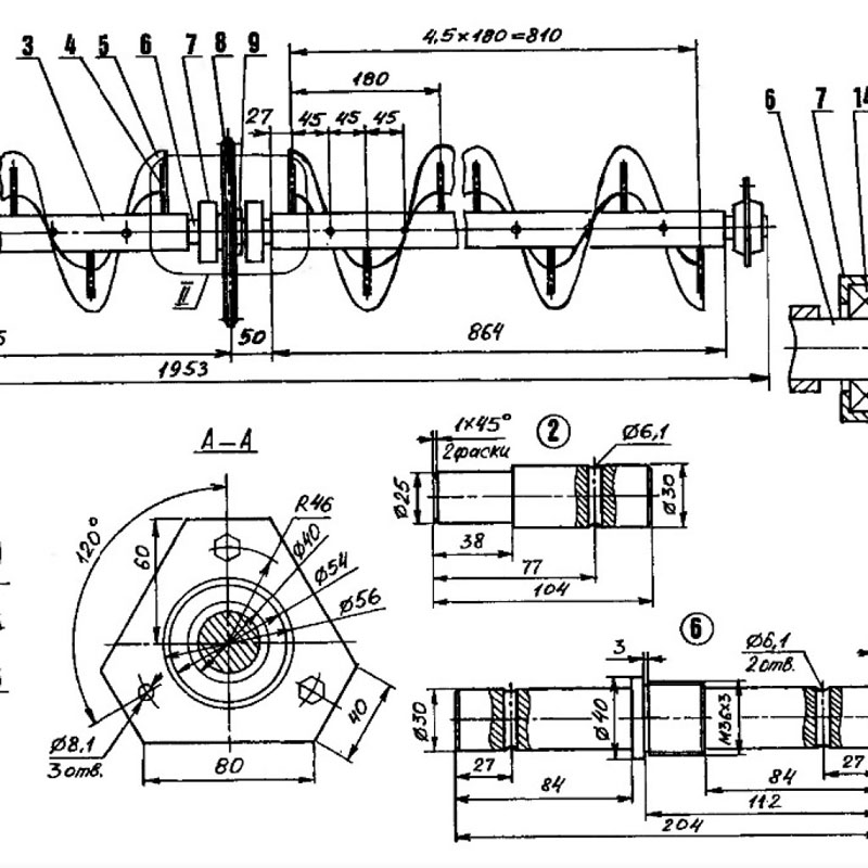 Схема сборки шнека