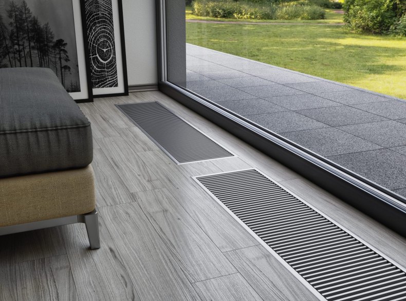 Встраиваемые в пол водяные конвекторы отопления, внутрипольные