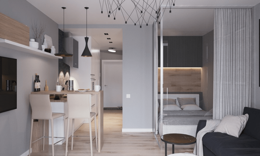 Нестандартная планировка кухни гостиной