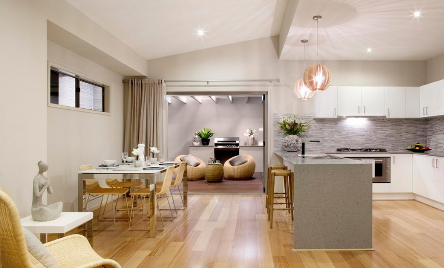 Потолок в кухне гостиной