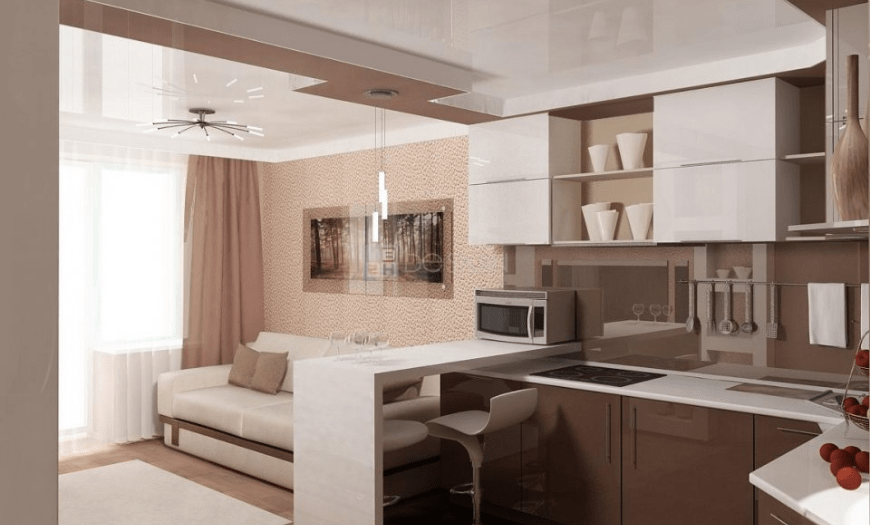 Кухня гостинная с одним окном