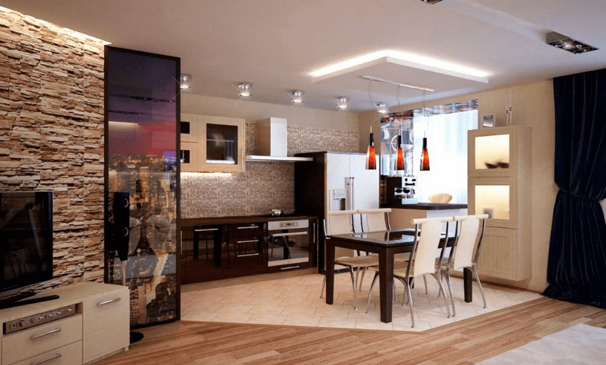 Пол в кухне гостиной