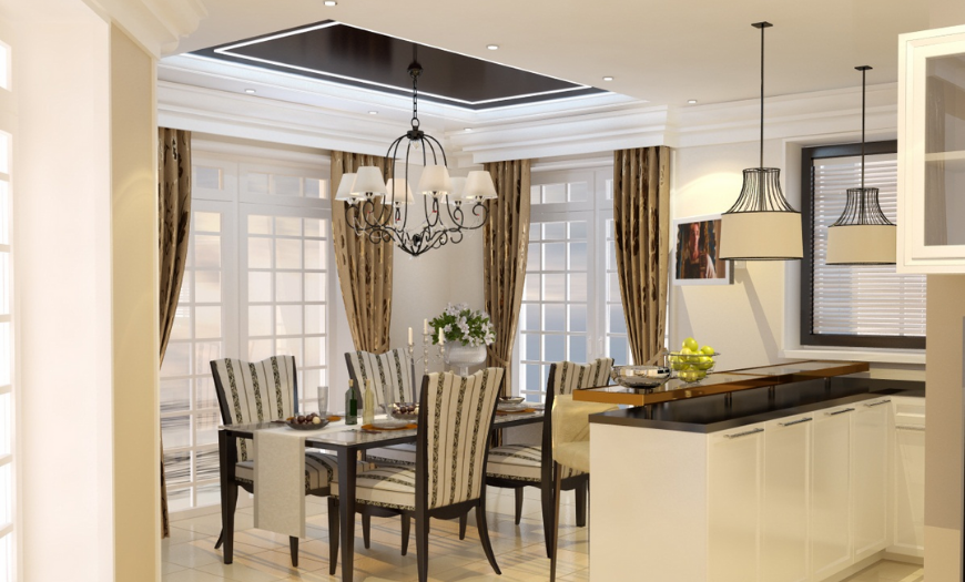 Потолок в кухне-гостиной