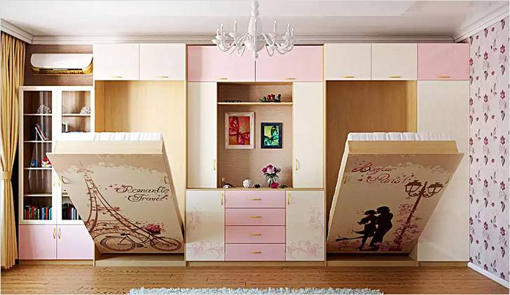 Две односпальные кровати скрываются в нишу