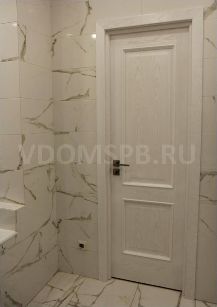 Дверь с облицовкой из натурального шпона ясеня в санузле