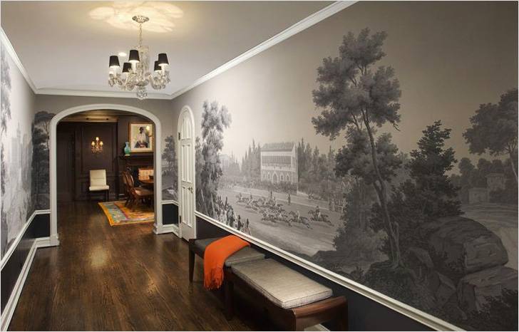 Черно-белые фотообои в интерьере под старину