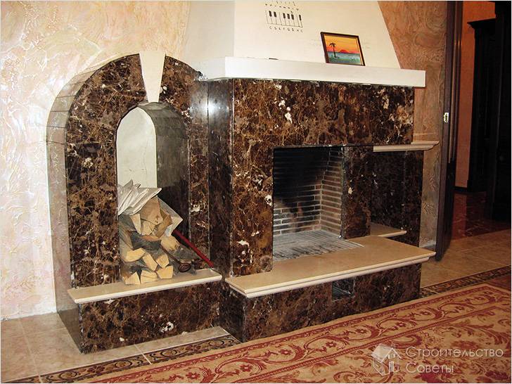 Облицовка камина мрамором