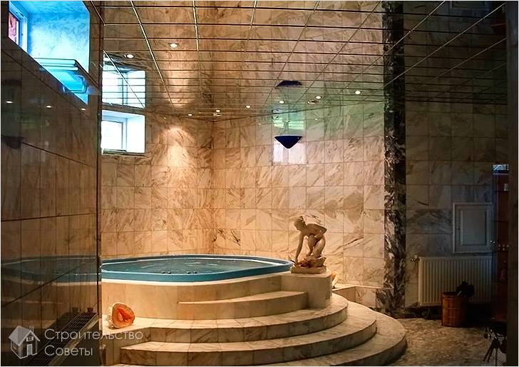 Ванная с зеркальным потолком