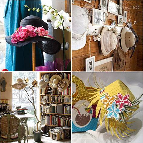 Декор стен шляпами