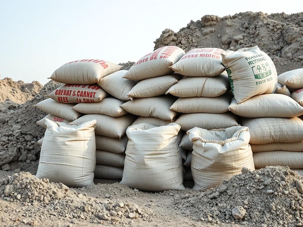 bags of dry cementфото